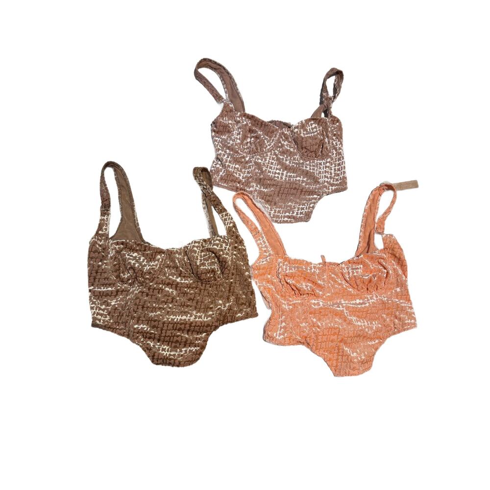 Bundle of 3 SKIMS Size Small Logo Velvet Corset Crop Top Chai Sienna Peach tops